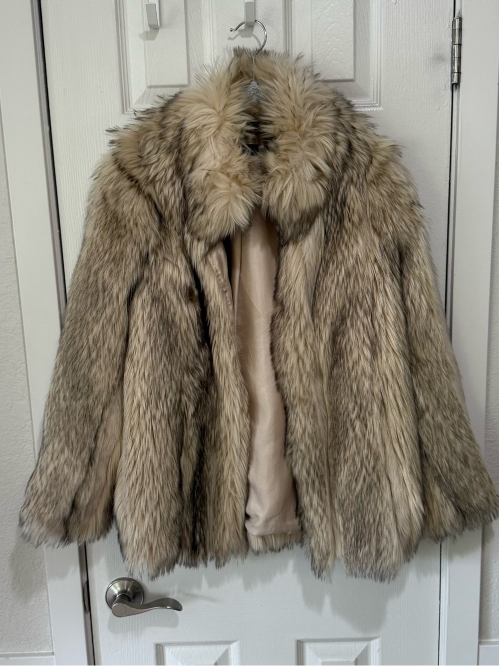 Topshop Faux Fur Teddy Jacket in Light Beige